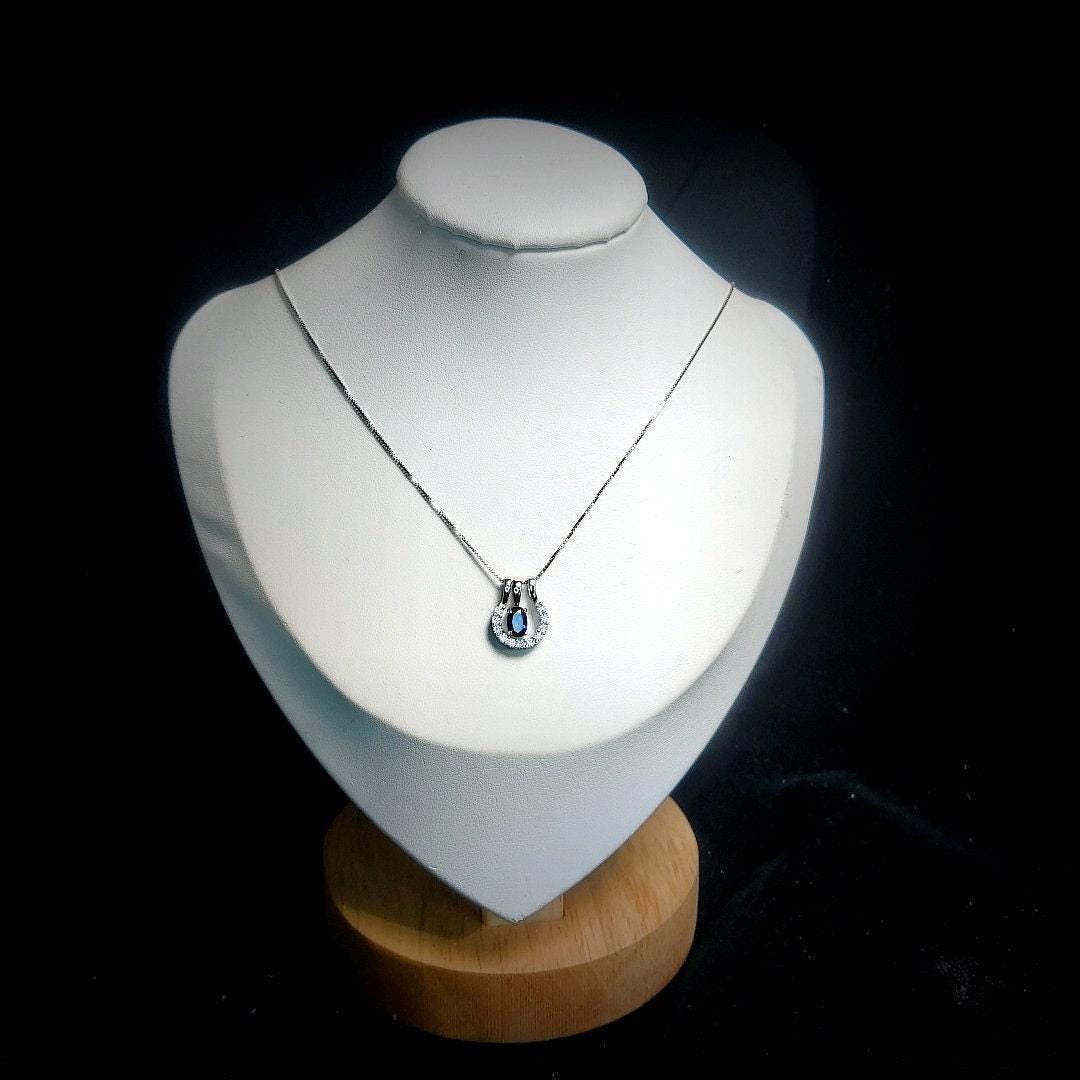 Tiny Blue Sapphire Necklace Horseshoe Pendant - 18KGP @ Sterling Silver - September Birthstone - One necklace two wearing Minimalist #190