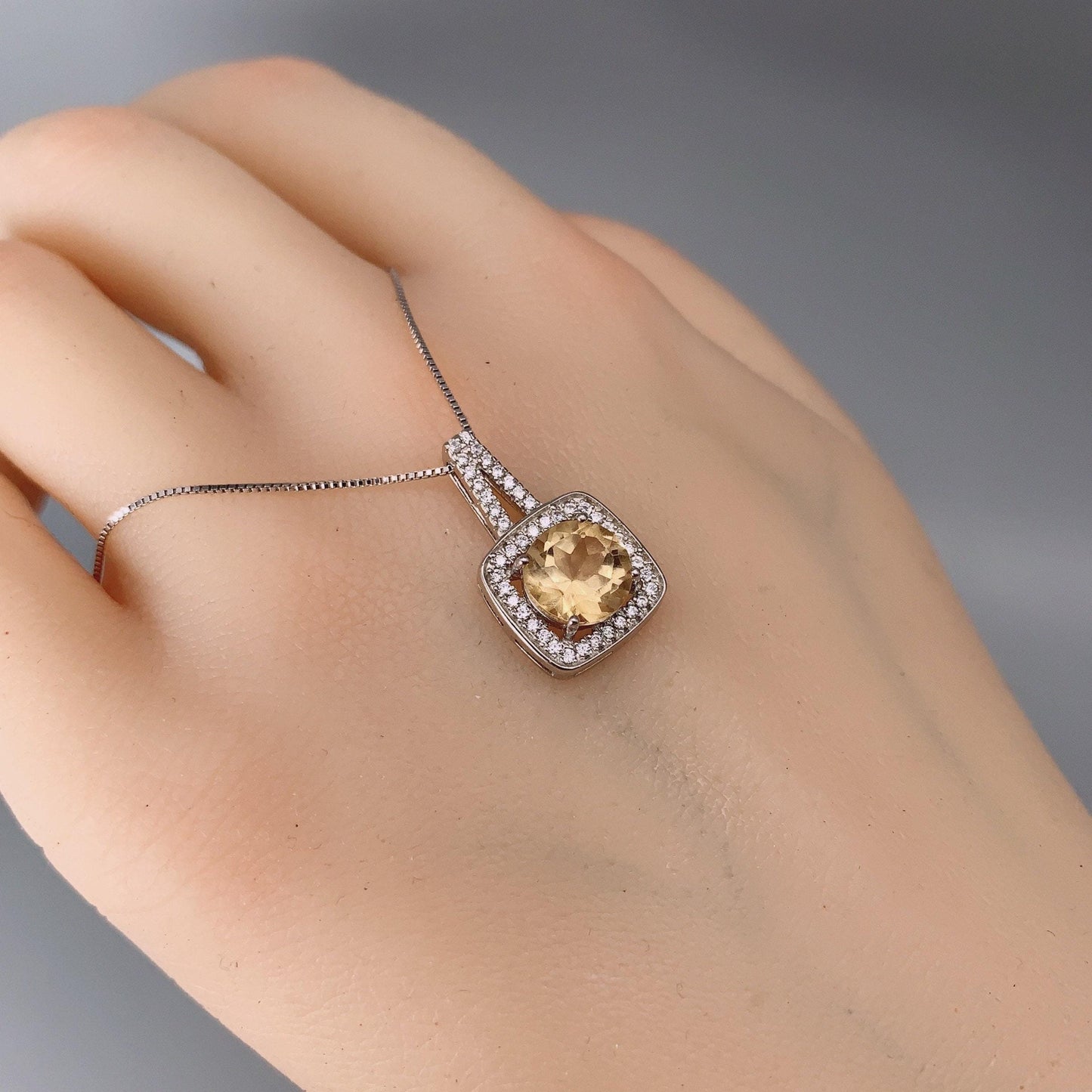Natural Citrine Necklace Sterling Silver - 8mm Round Genuine Citrine Pendant - November Birthstone Crystal Healing Solitaire Citrine Jewelry