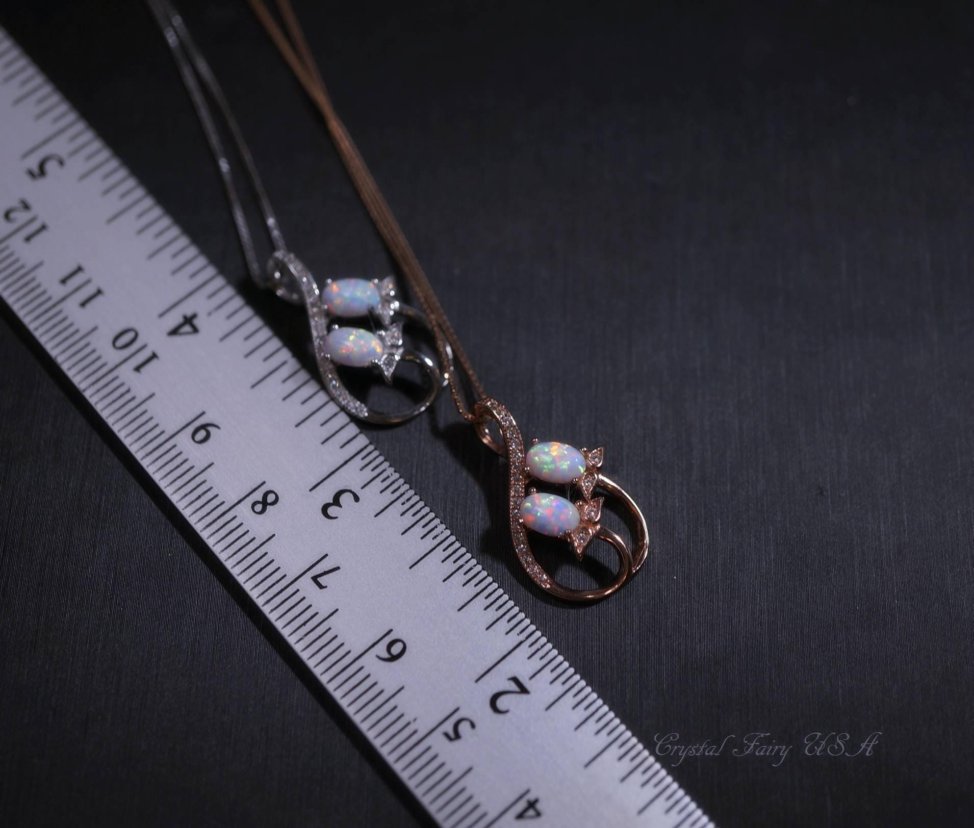 Opal Necklace - 18kGP @ Sterling Silver - Rose Gold - Created White Opal Necklace - Double Oval Opal Leaf Style #127