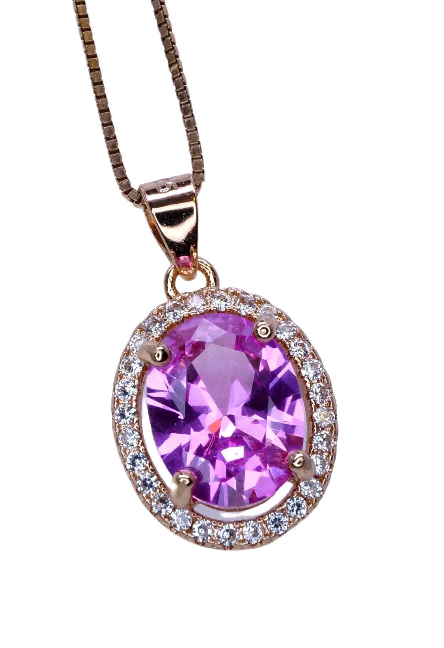 Pink Tourmaline Necklace Solitaire Pendant, October Birthstone Jewelry, 18K Gold Plated Sterling Silver, Chain Gift for Her #198