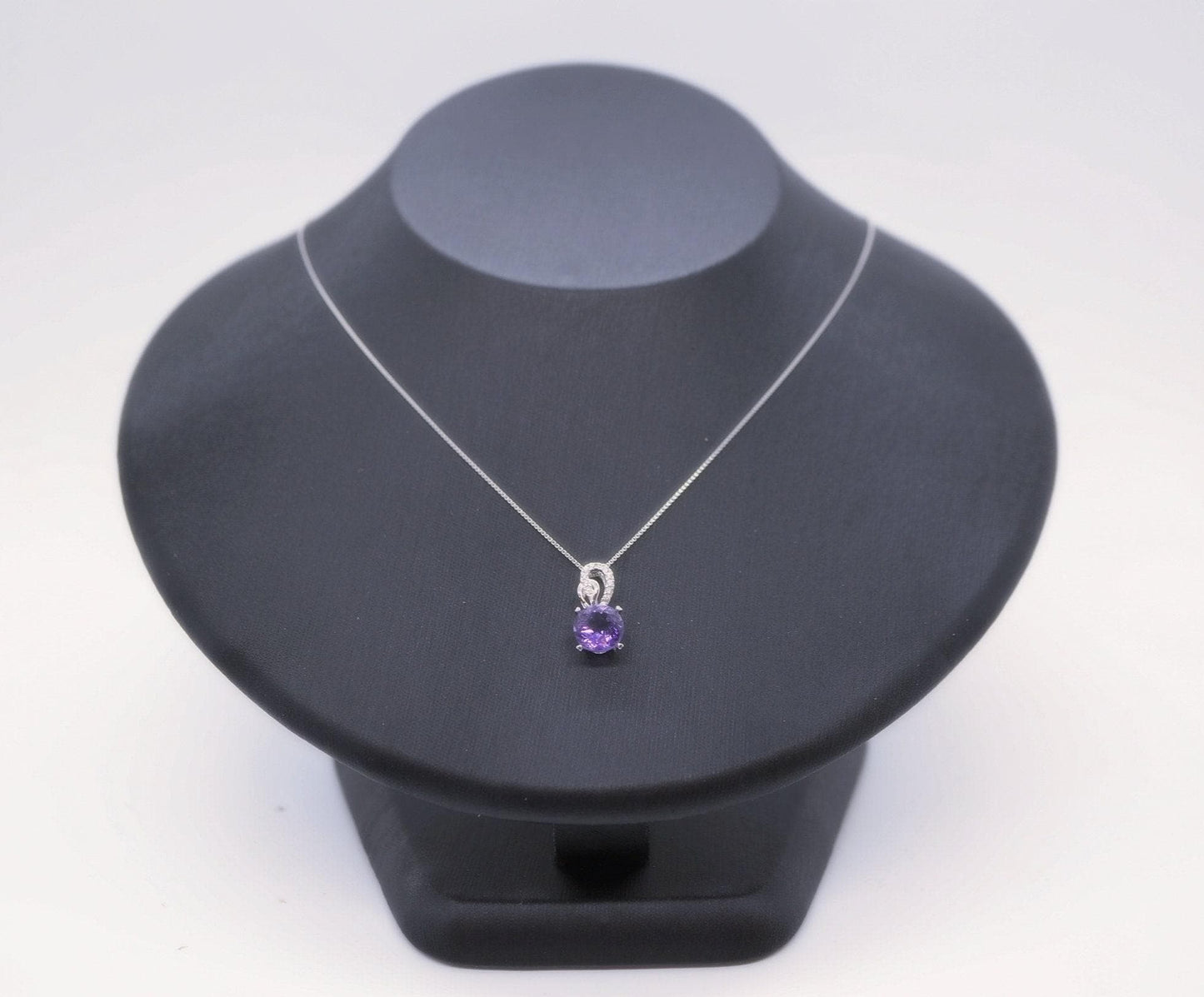 Genuine Amethyst Necklace - Sterling Silver - 8 mm 2 CT Round Solitaire - Natural Amethyst Pendant #263