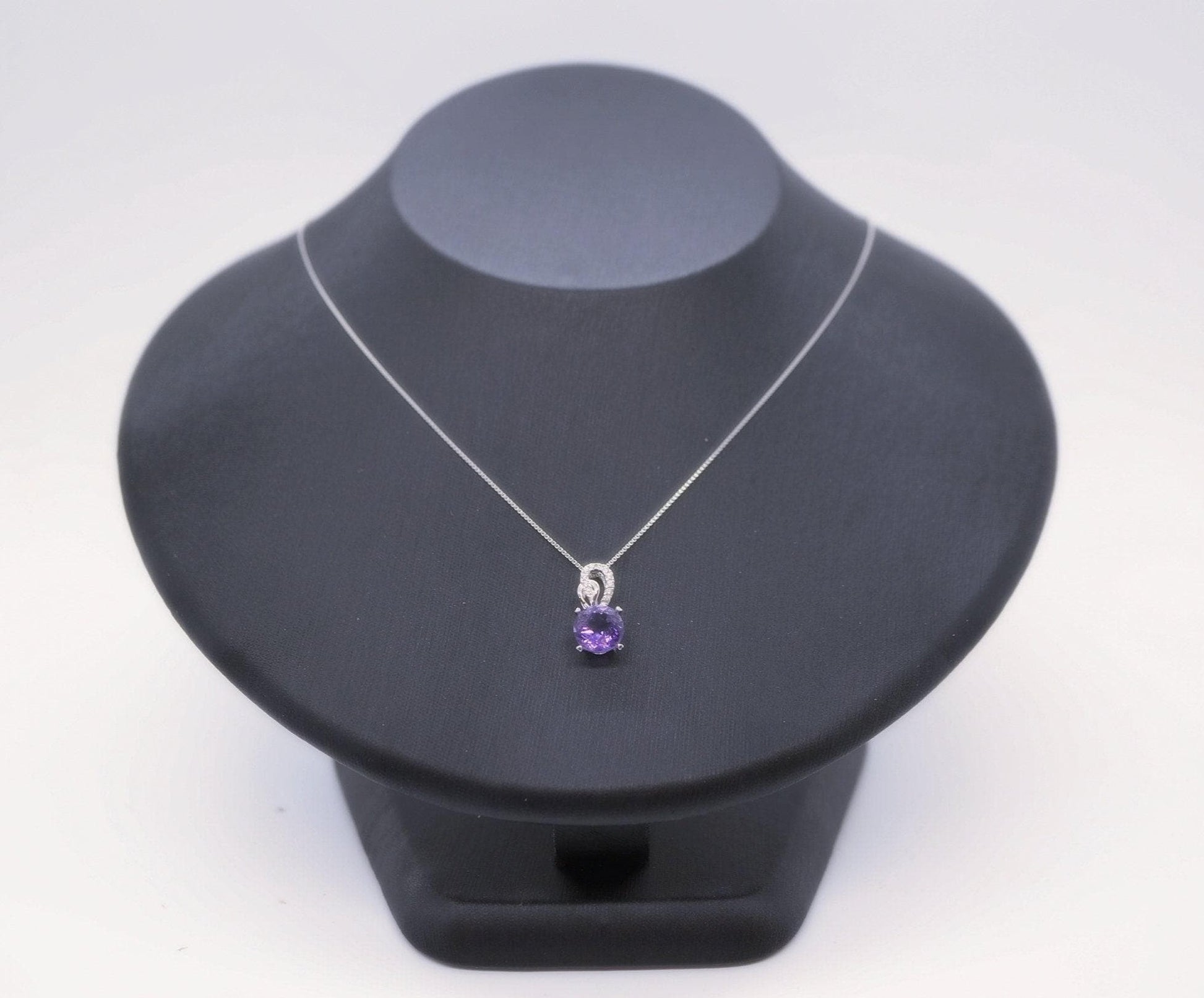 Genuine Amethyst Necklace - Sterling Silver - 8 mm 2 CT Round Solitaire - Natural Amethyst Pendant #263