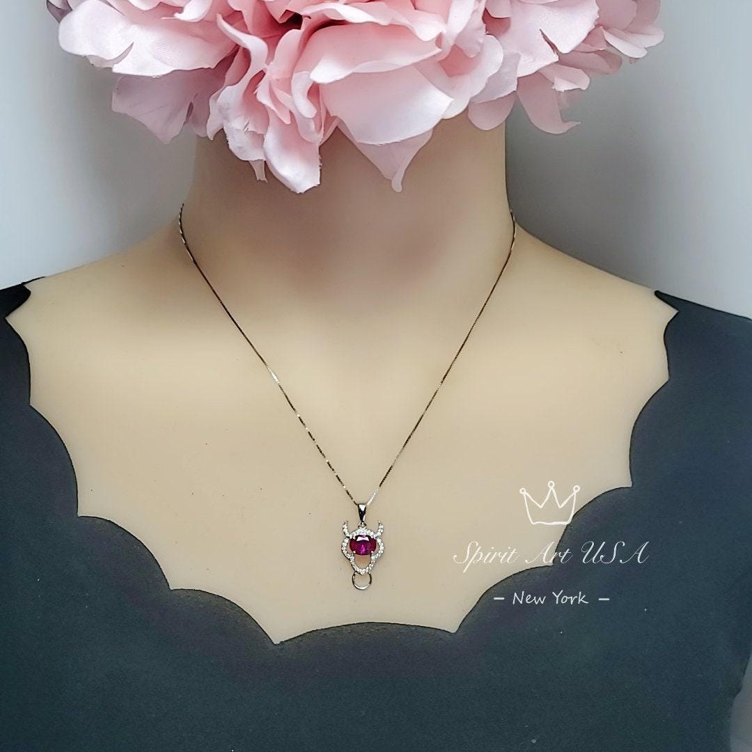 Sterling Silver Ruby Necklace - Buffalo Cattle Bull OX Necklace - July Birthstone - 1.5 CT Ruby Pendant #259