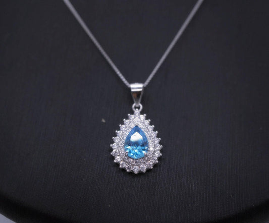 Blue Topaz Necklace - Sterling Silver Gemstone Teardrop Solitaire Blue Gemstone - November Birthstone - Blue Topaz Pendant #261