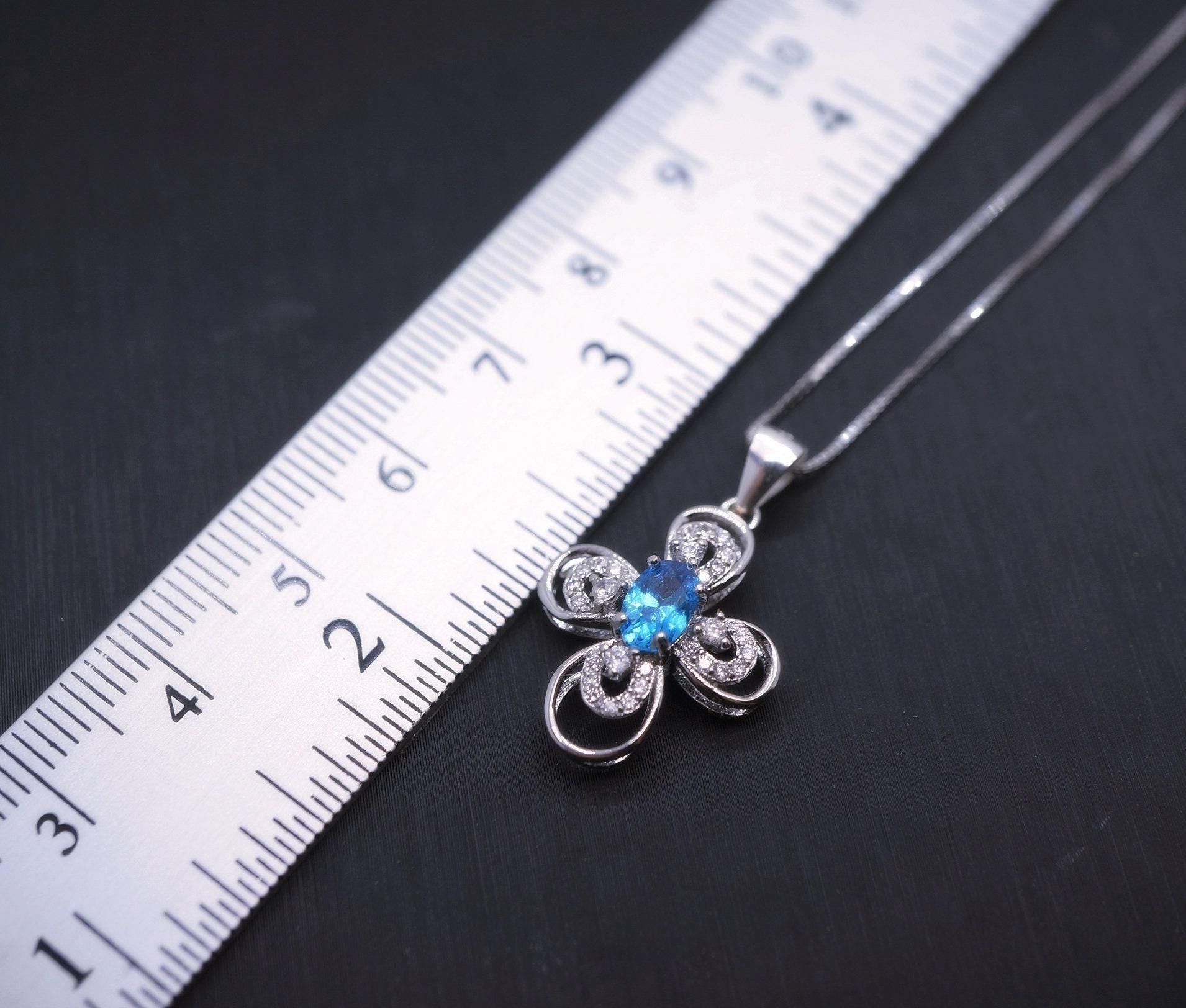 Topaz Cross Necklace - 18KGP @ Sterling Silver - Cross Flower - Blue Topaz Necklace - Blue Topaz pendant - Blue Topaz jewelry #239