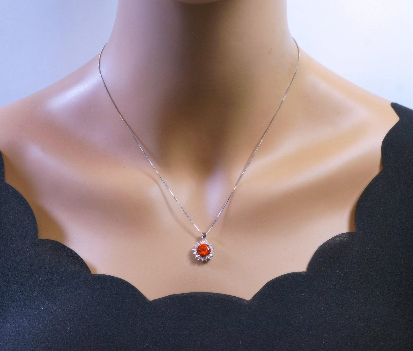 Sun stone Necklace - Sunstone Pendant - Red Orange Tangerine Sapphire Solitaire Princess Diana Style - 8 mm Sunstone Necklace #270