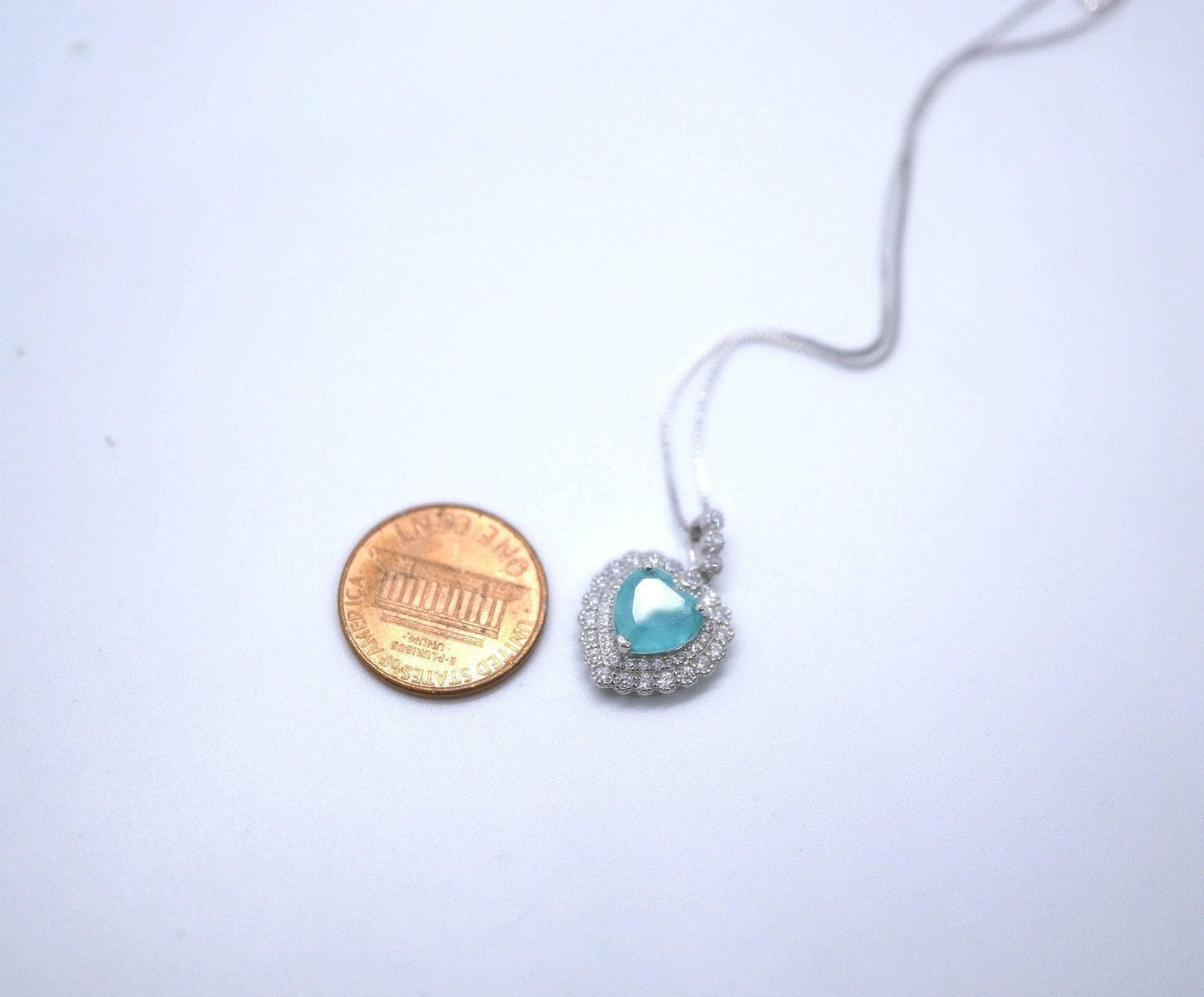 Heart Blue Paraiba Tourmaline Necklace double halo Heart Halo Blue Gemstone Pendant Jewelry #256