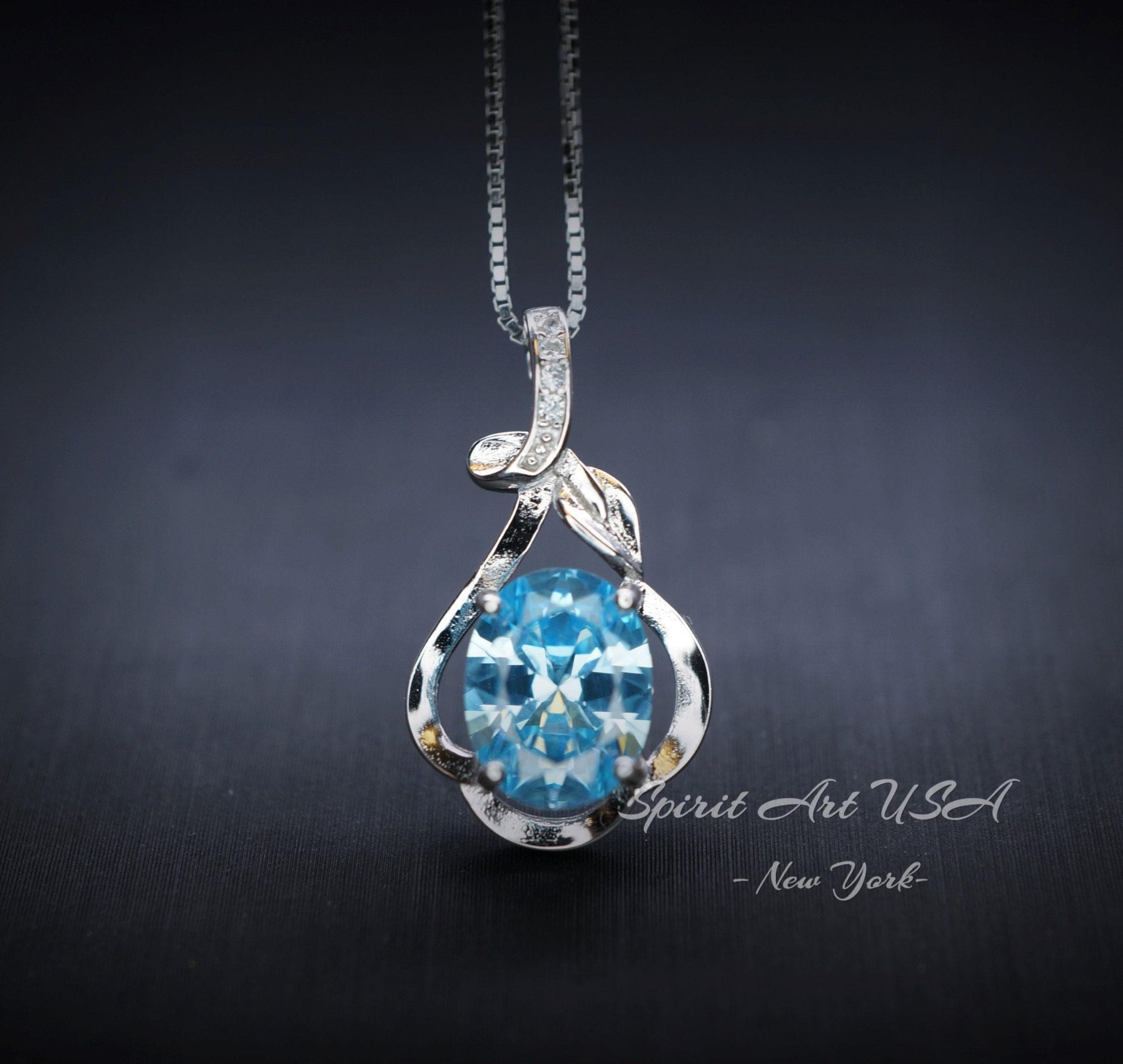 Dainty Sterling Silver Flower Aquamarine Necklace March Birthstone Solitaire High Quality Aquamarine #257