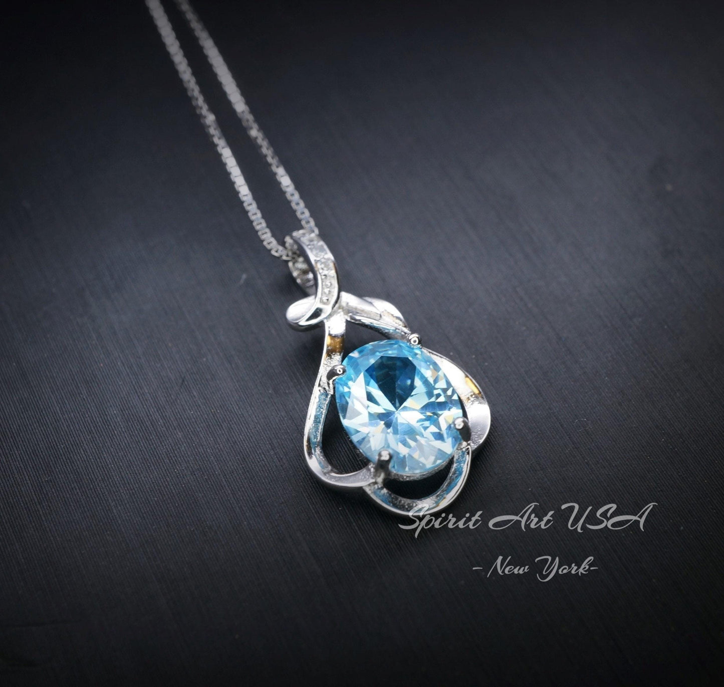 Dainty Sterling Silver Flower Aquamarine Necklace March Birthstone Solitaire High Quality Aquamarine #257