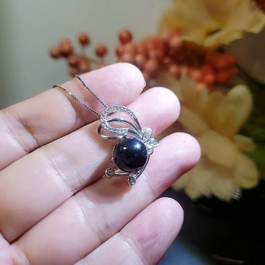 Black Onyx Necklace Butterfly Pendant Full Sterling Silver Made Protective gemstone healing 1021
