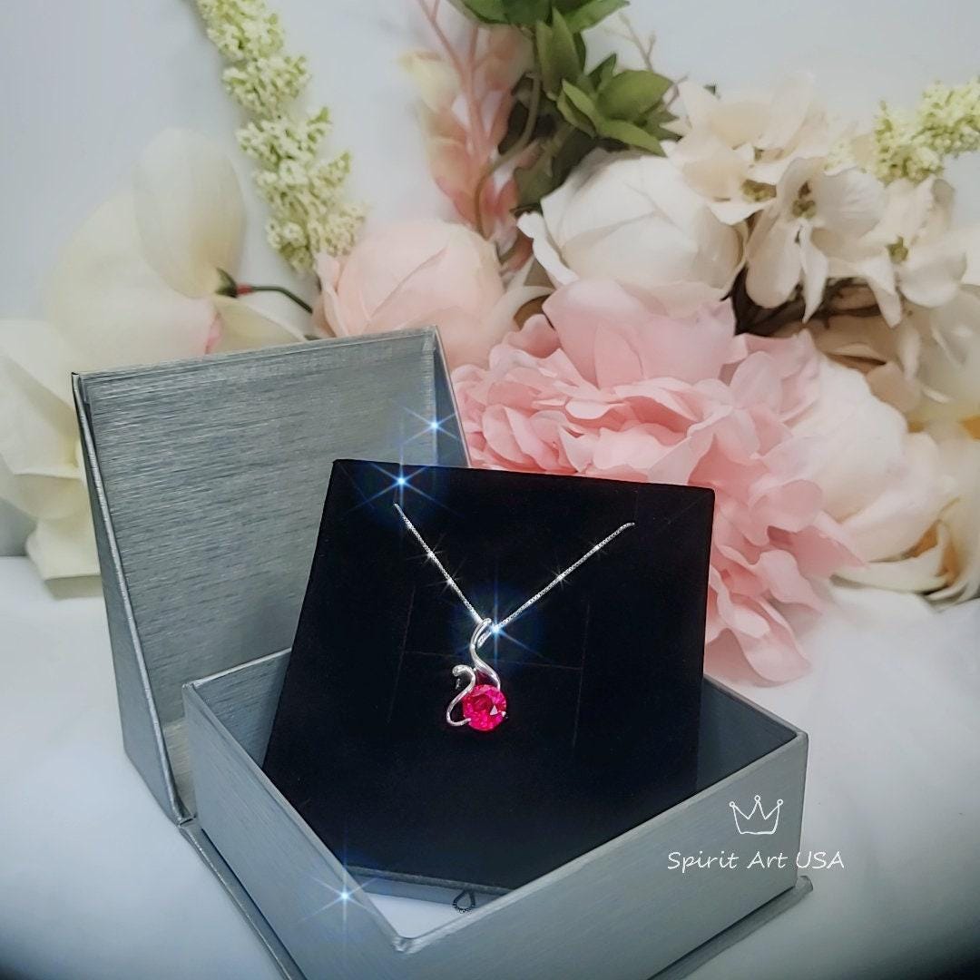 Swan Ruby Necklace Sterling Silver 18KGP Ruby Pendant July Birthstone - Sterling Silver Swan Jewelry - Solitaire Ruby chain #280