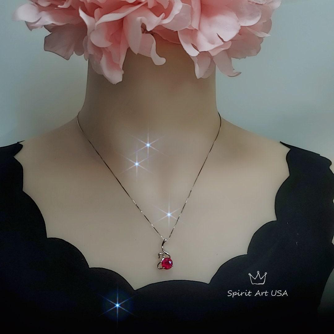 Swan Ruby Necklace Sterling Silver 18KGP Ruby Pendant July Birthstone - Sterling Silver Swan Jewelry - Solitaire Ruby chain #280