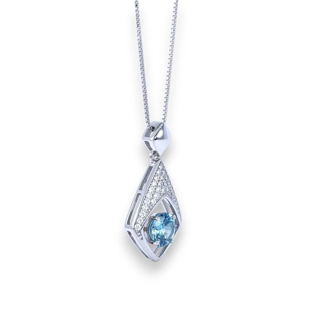 Dancing Aquamarine Necklace, Blue Gemstone Pendant, Sterling Silver Rhombus Jewelry, March Birthstone Gift, Moving Stone Necklace 1142