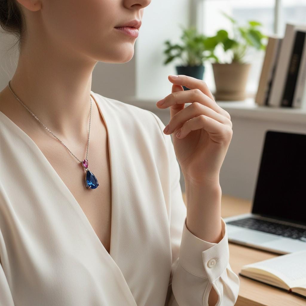 Large Teardrop Blue Sapphire Necklace - Pear Cut 7 CT Blue Sapphire Pendant 18KGP Sterling Silver - September Birthstone #858