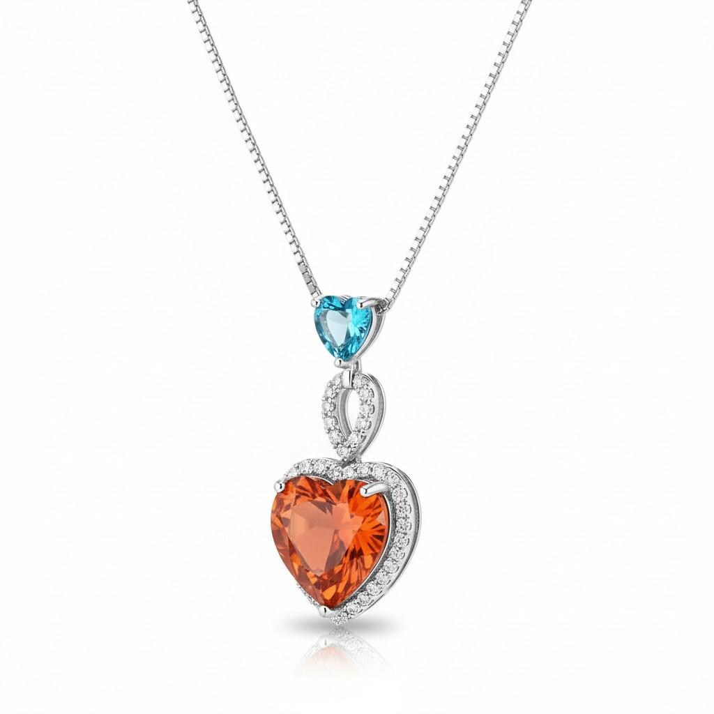 Sunstone Sun stone necklace Double Heart Orange Gemstone Necklace - Sterling Silver Adjustable Chain jewelry #738