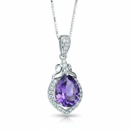 Natural Teardrop Amethyst Necklace - Sterling Silver Tiny Crown Chakra Healing - Purple Gemstone Jewelry February Birthstone #371