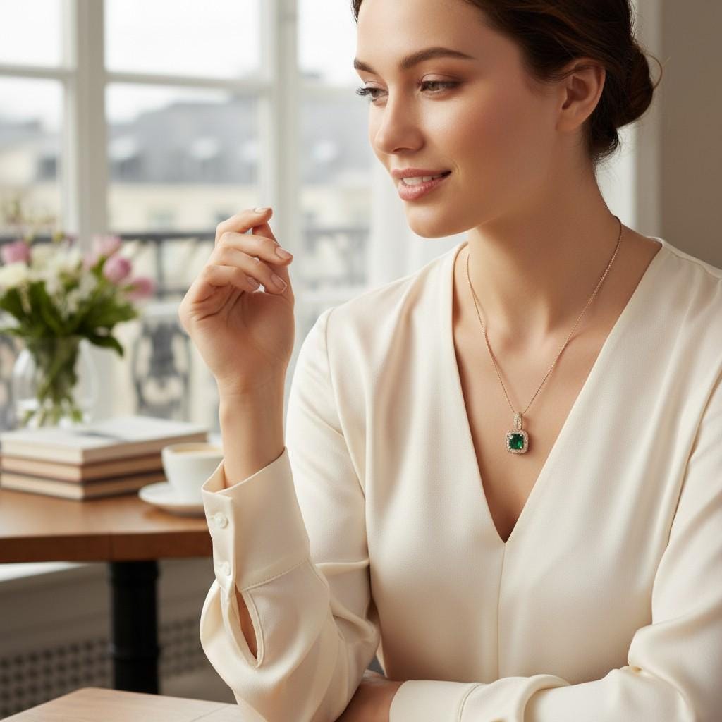 2 CT Emerald Necklace - Gemstone Square Halo Rose Gold plated Sterling Silver round cut emerald pendant #141