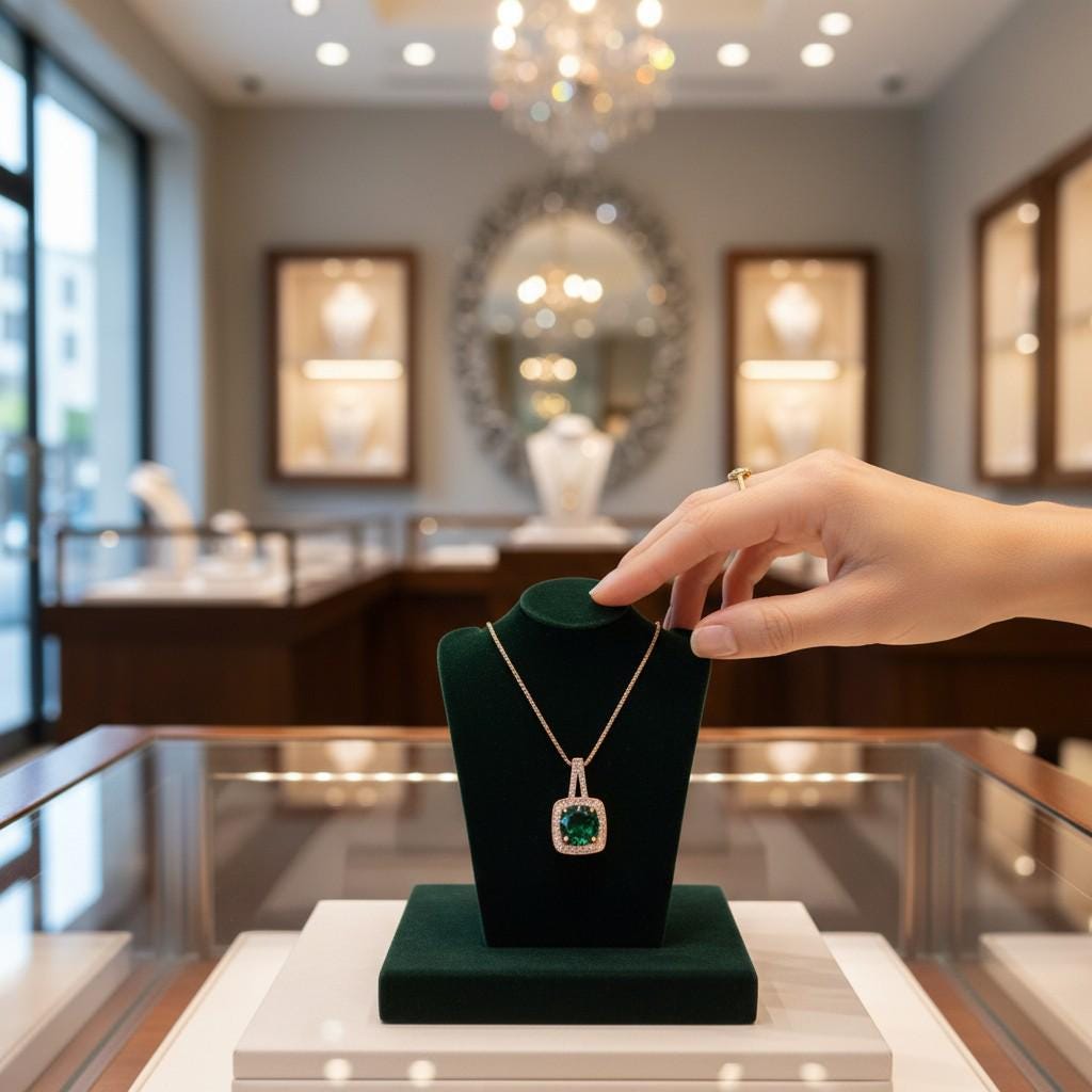 2 CT Emerald Necklace - Gemstone Square Halo Rose Gold plated Sterling Silver round cut emerald pendant #141