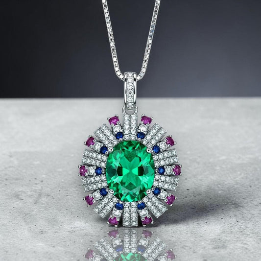Green Emerald Necklace - Source Light Jewelry - 18KGP @Sterling Silver - Radiant Exclusive Store Design 2.8 CT - Emerald Pendant #870