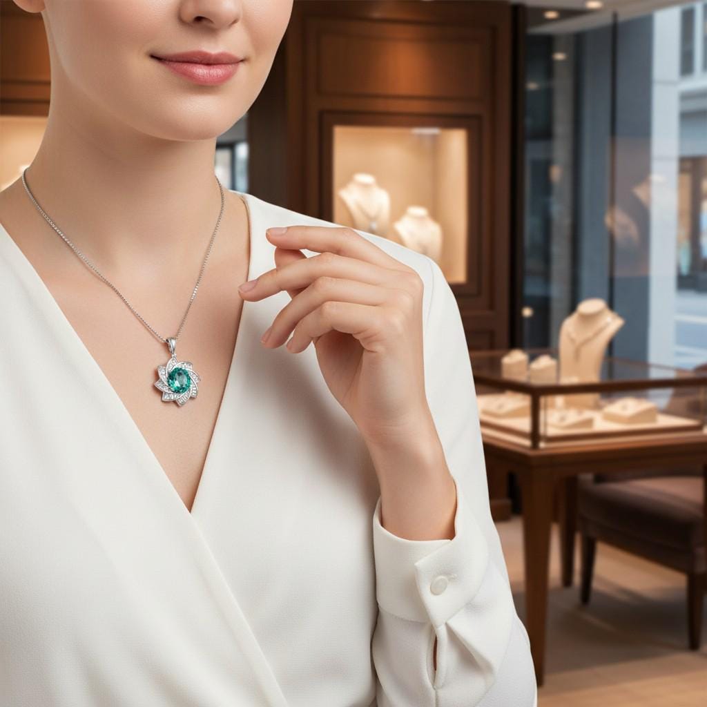 Green Paraiba Tourmaline Necklace 18kGP Sterling Silver Diamond Milky Way Necklace - Spiral Galaxy Energy Vortexes Windmill Pendant 3CT #881