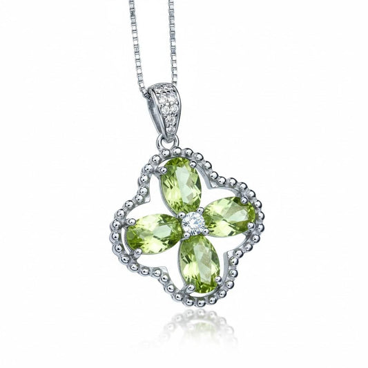 Genuine Green Peridot Necklace, 925 Sterling Silver Four Leaf Clover Pendant, Natural Peridot Pendant August Birthstone Leaf Jewelry #233