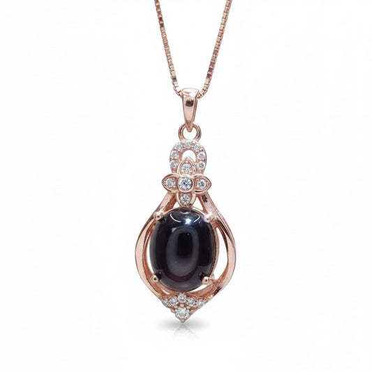 Natural Black Onyx Necklace Rose Gold coated 925 Sterling Silver High Frequency Energy Protective Chakra Heaaling Life Flower Decorate