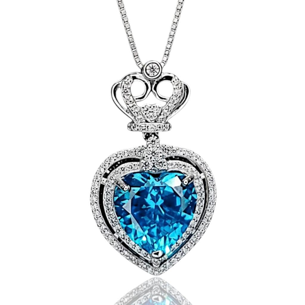 Large Blue Topaz Heart Necklace Full Sterling Silver Ocean Heart of the Ocean My Heart Will Go ON Topaz Pendant 1101