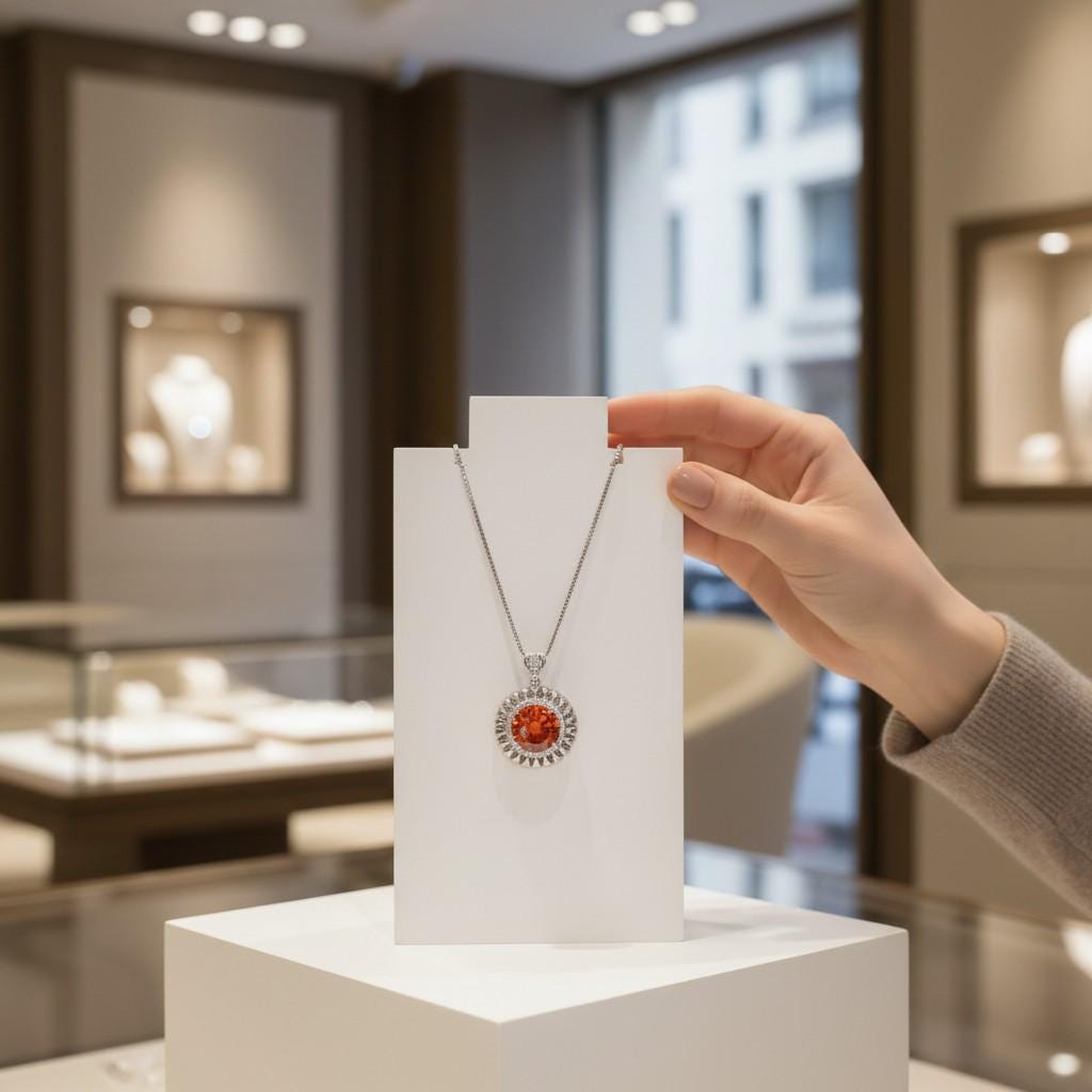 Tangerine Sapphire Sunstone Necklace - 18KGP Sunflower Pendant Full Sterling Silver Sunstone Jewelry Orange Spessartite Garnet Necklace #506