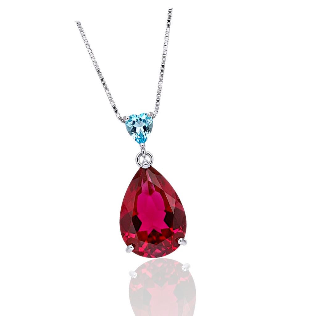 Large Teardrop Ruby Necklace Sterling Silver 6 CT Lab Red Ruby Pendant White Gold Plated Solitaire Red Gemstone Jewelry #699