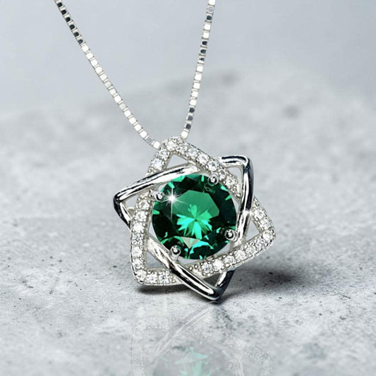 Emerald Necklace Gemstone David Star Style - May Birthstone - Lab Created Emerald Jewelry white gold coated sterling silver #318