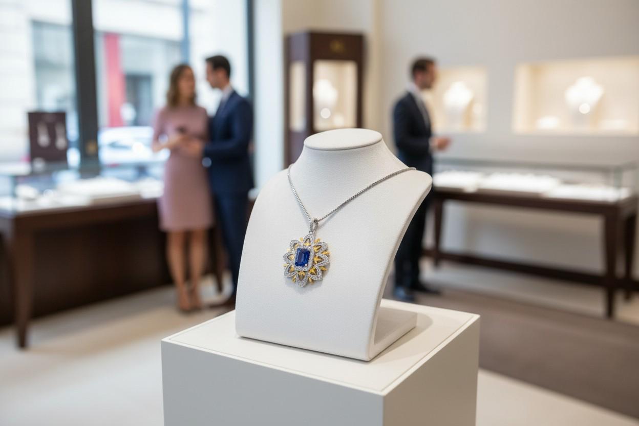 Blue Tanzanite Necklace Gemstone Water Lily Flower Pendant - 18k @ Sterling Silver - 1 CT Rectangle Lab Created Blue Tanzanite Jewelry #650