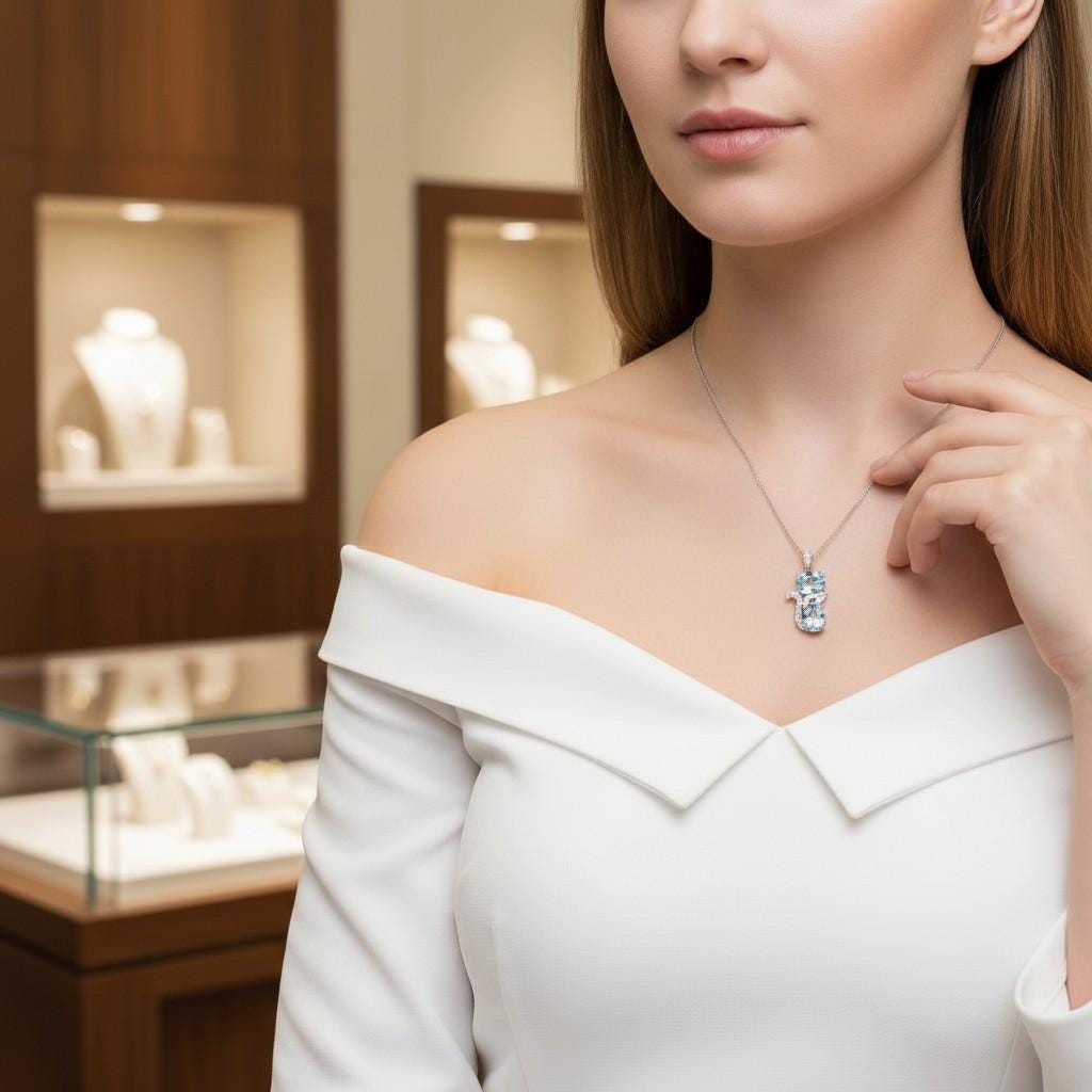 Aquamarine Necklace Sterling Silver Cat 1.5 Ct Kitty Sim Gemstone Blue Pendant White Gold Plated March Birthstone Pet Lover Jewelry #218
