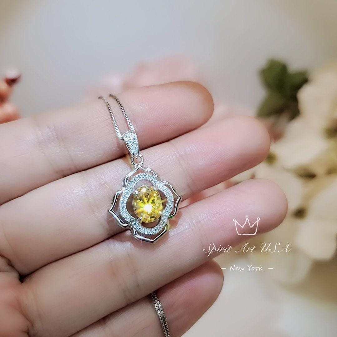 1.5 CT Yellow Moissanite Gemstone Necklace - Sterling Silver Gold Flower Of Life pendant #105