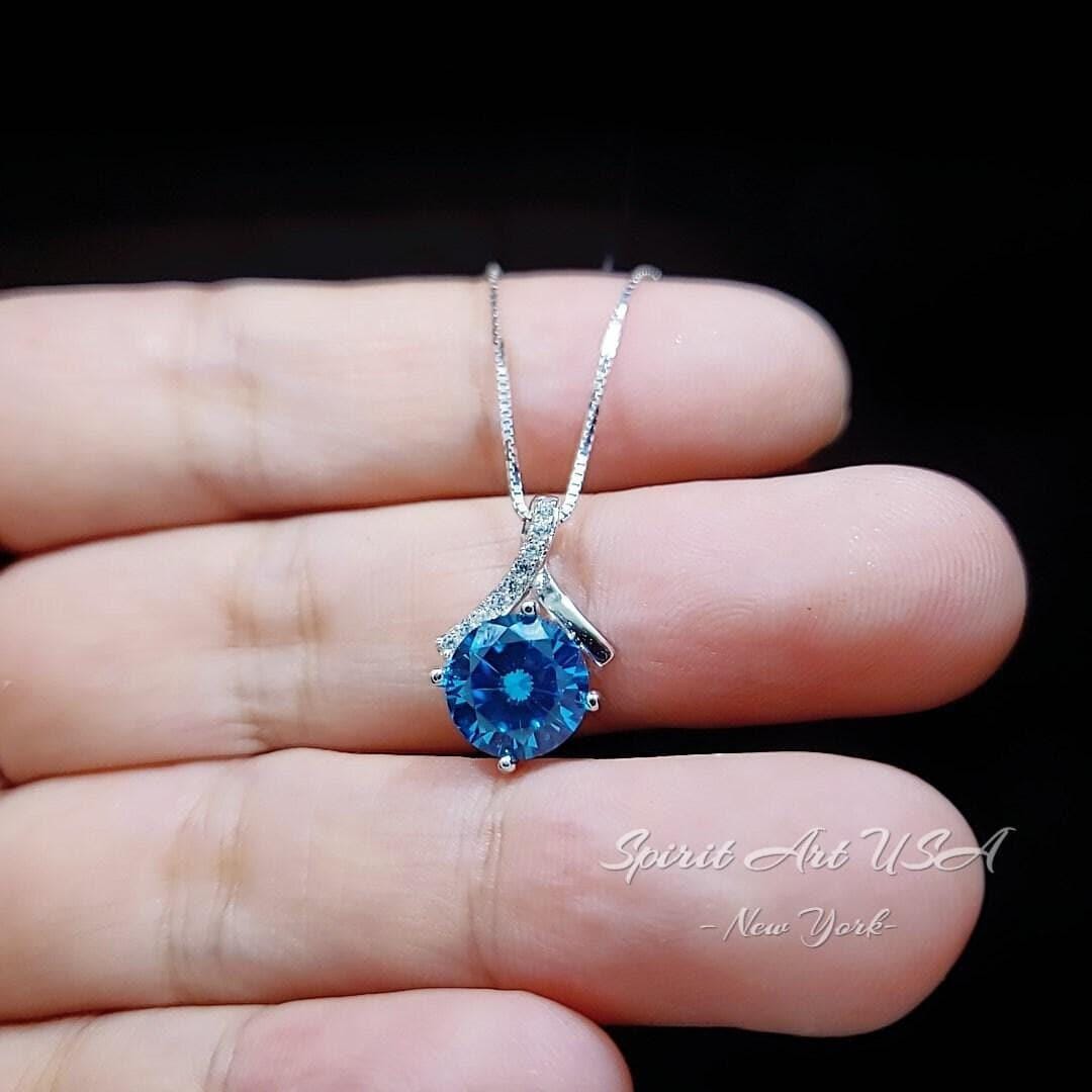 Simple Blue Topaz Necklace Gemstone 2CT Bowknot Blue Topaz Pendant Sterling Silver White Gold plated Minimalist Blue Gemstone Jewelry #100