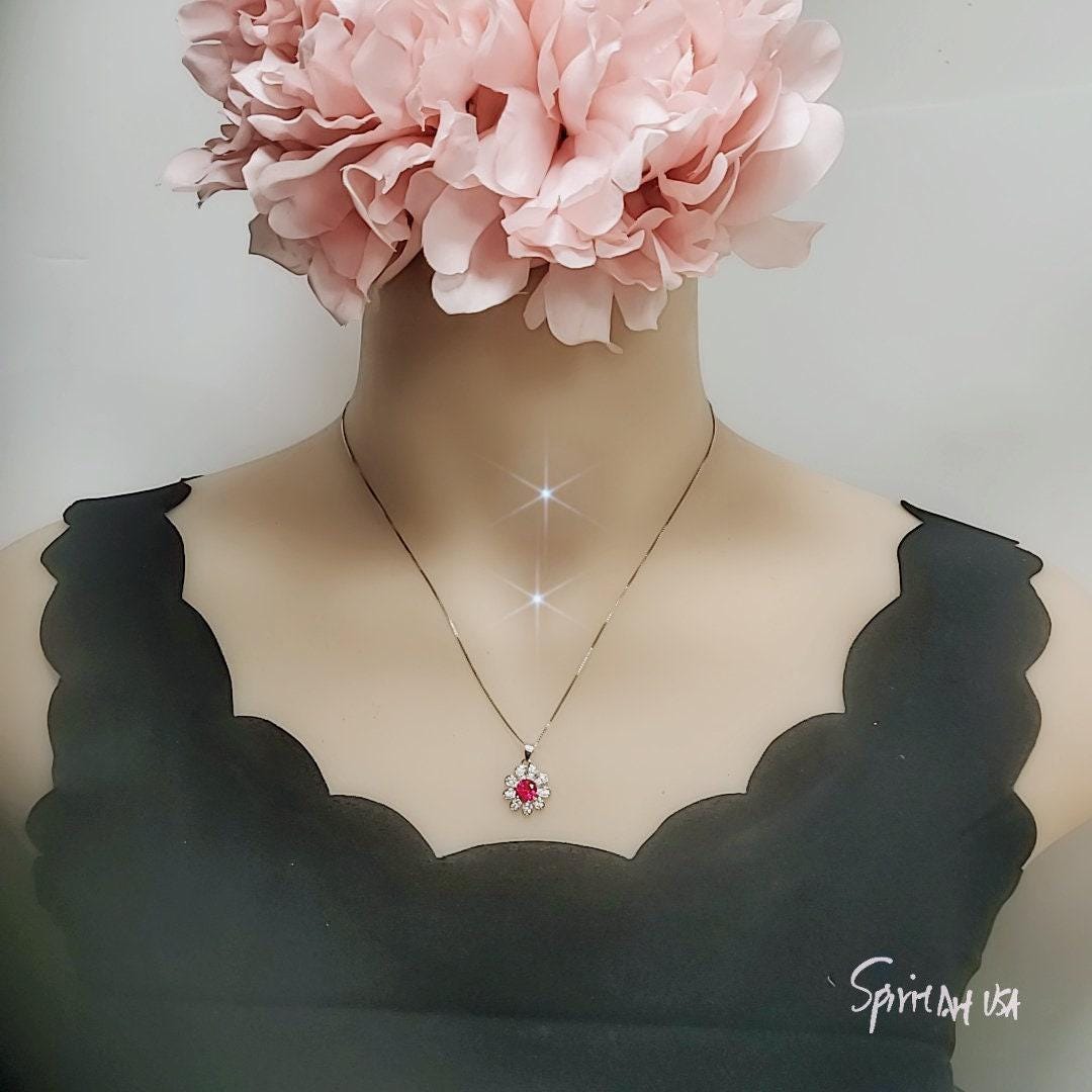 Ruby Necklace Gemstone Sunflower Pendant Sterling Silver 0.85 ct Red Ruby Pendant White Gold Plated Tiny Red Gemstone Jewelry 049