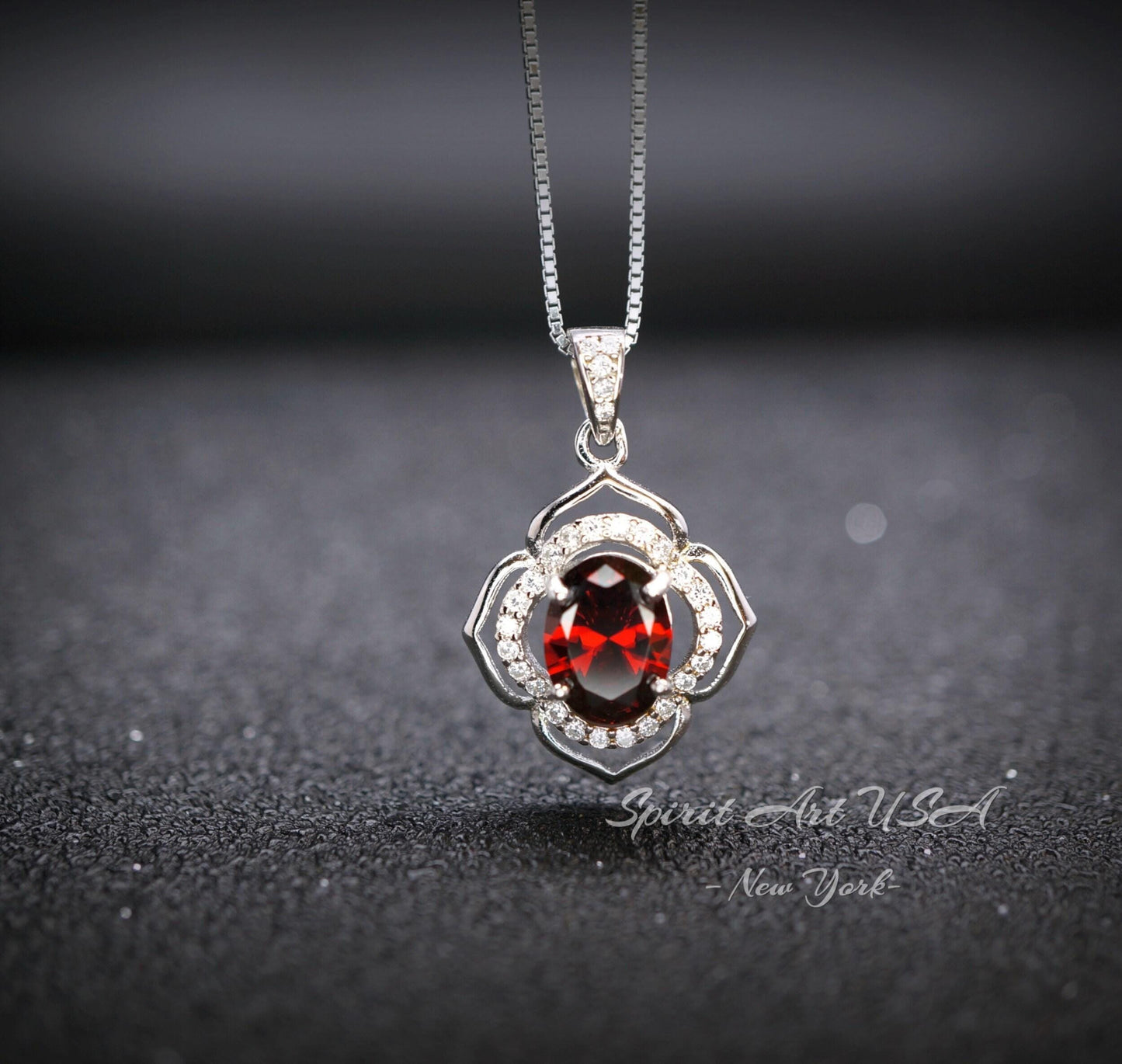 Garnet Necklace Sterling Silver flower of Life Red Gemstone Dainty Orange Spessartite Garnet Jewelry Tiny Garnet Choker Chakra Healing 1124