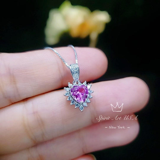 Tiny Pink Heart Necklace - pink Sapphire Tourmaline Necklace sterling silver 022