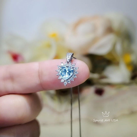 Tiny Blue Aquamarine Necklace, Gemstone Heart Sky Blue Gemstone Pendant , Sterling Silver White Gold plated Tiny Aquamarine Jewelry 057