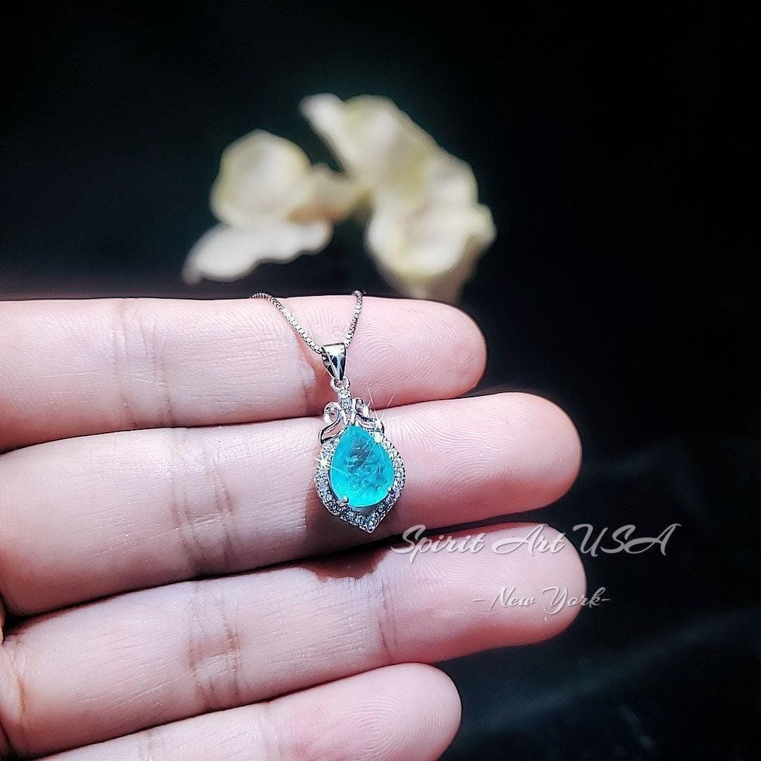 Dainty Teardrop Blue Paraiba Tourmaline Necklace - 18kgp @ sterling silver #064