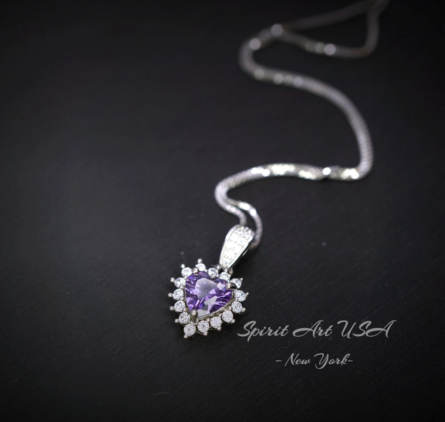 Tiny Natural Amethyst Necklace - Genuine Amethyst Heart Pendant 18k Sterling Silver- Minimalist February Birthstone 012