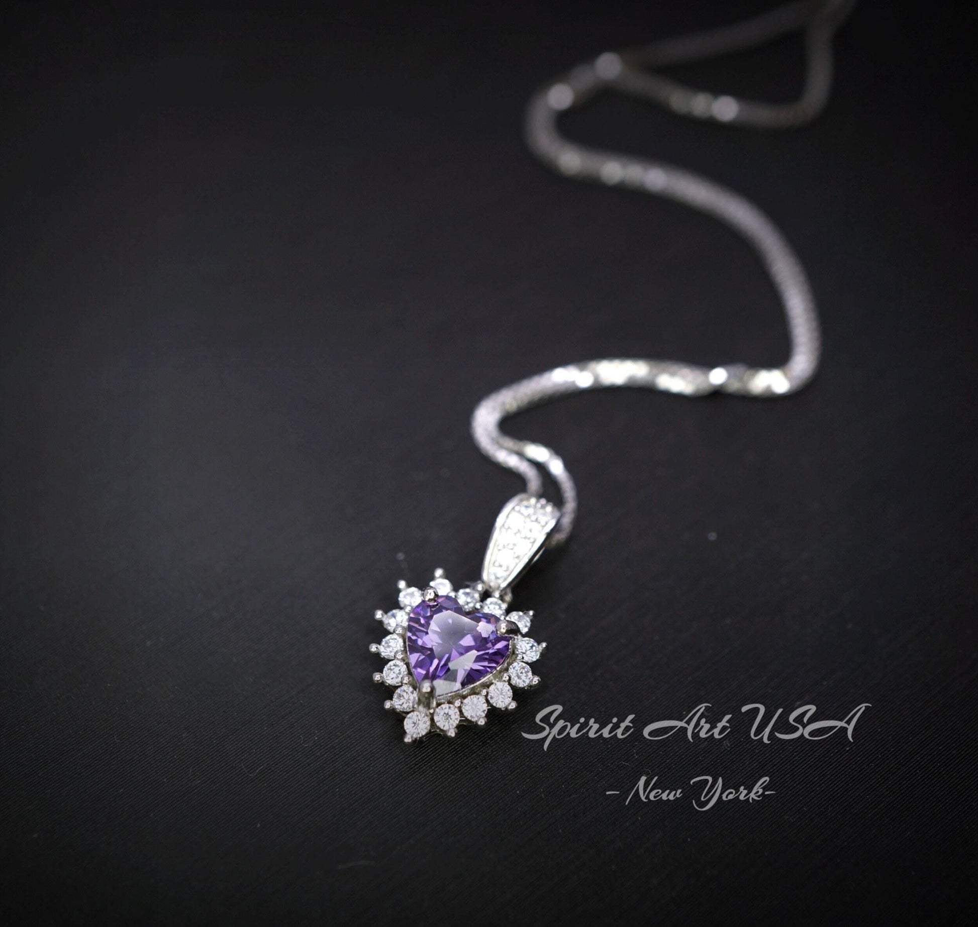 Tiny Natural Amethyst Necklace - Genuine Amethyst Heart Pendant 18k Sterling Silver- Minimalist February Birthstone 012