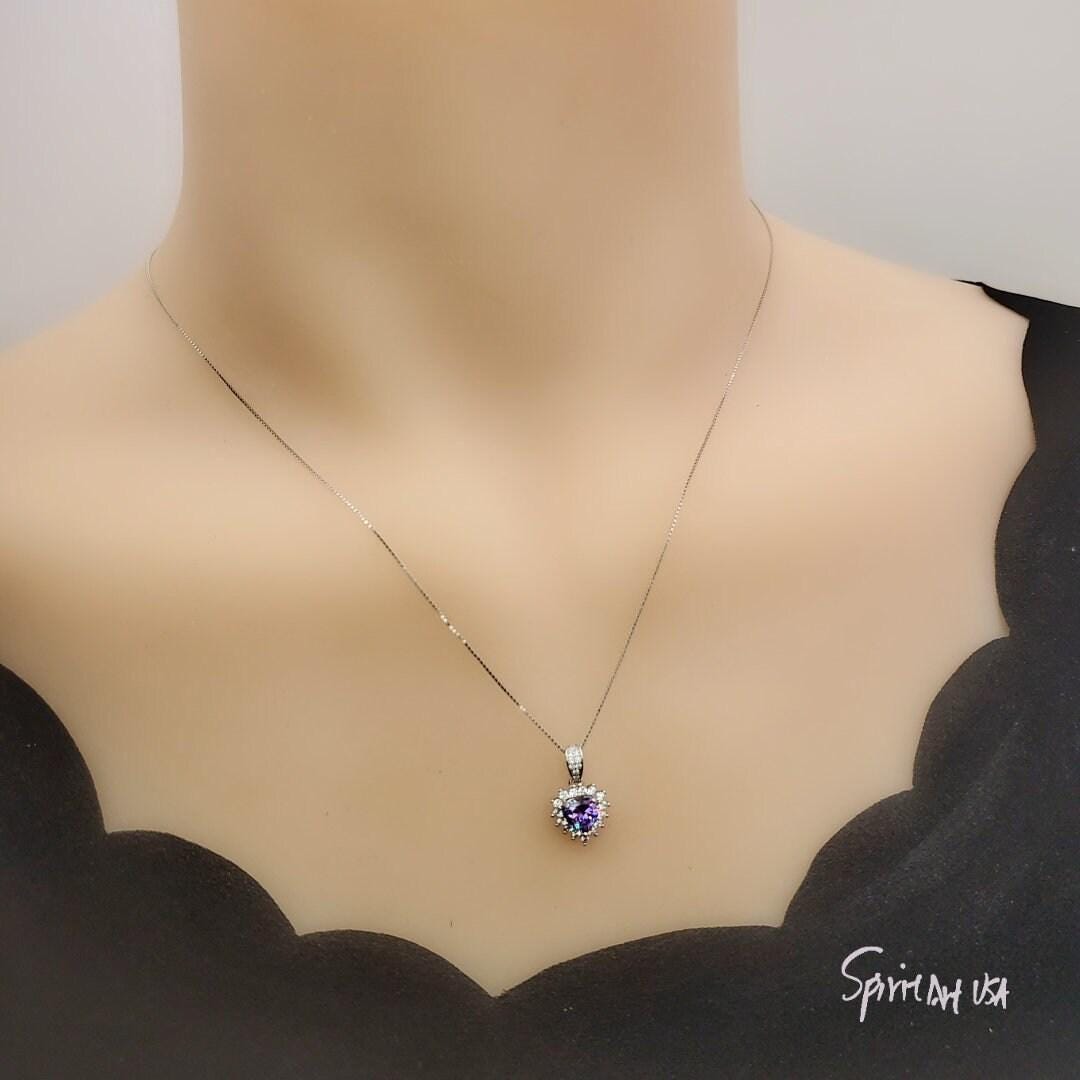 Tiny Natural Amethyst Necklace - Genuine Amethyst Heart Pendant 18k Sterling Silver- Minimalist February Birthstone 012