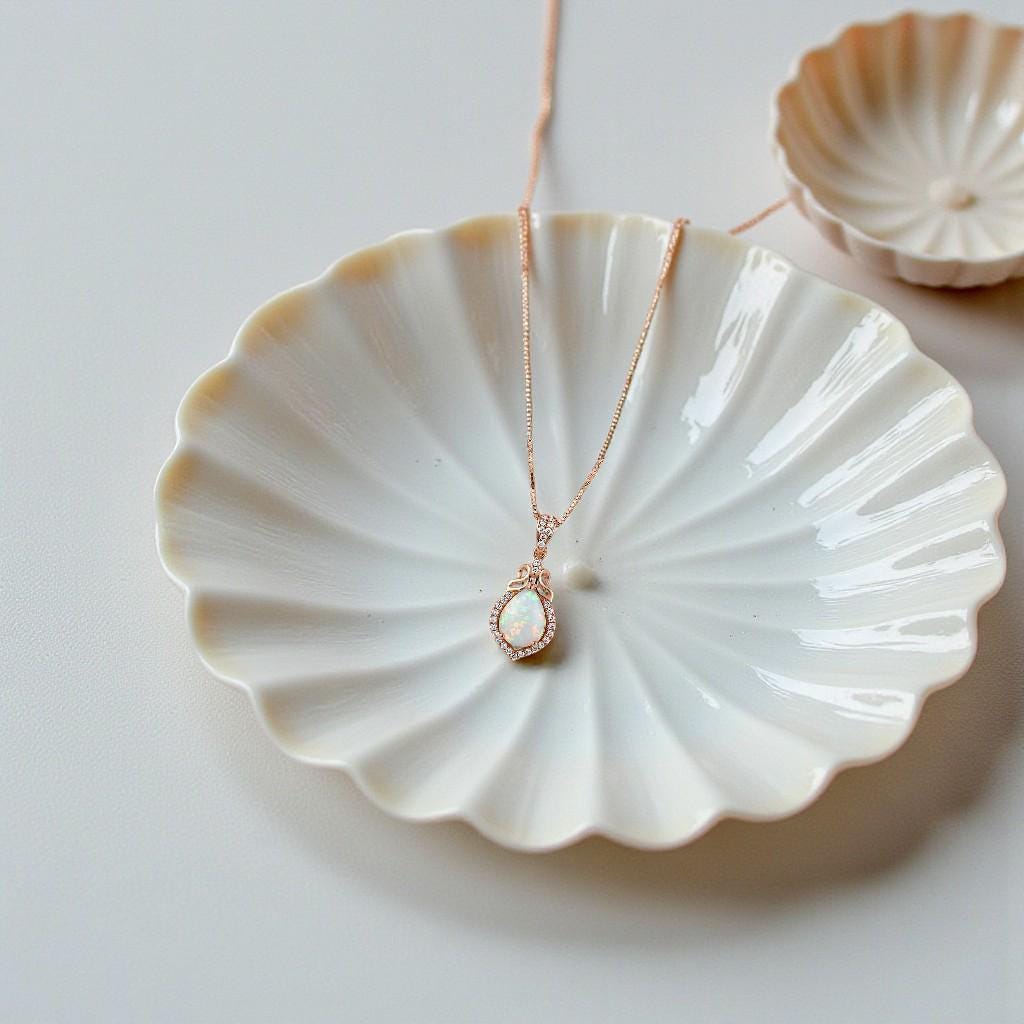 Rose Gold Fire Opal Necklace Sterling Silver Teardrop Tiny White Opal Pendant Solid 18kgp 074