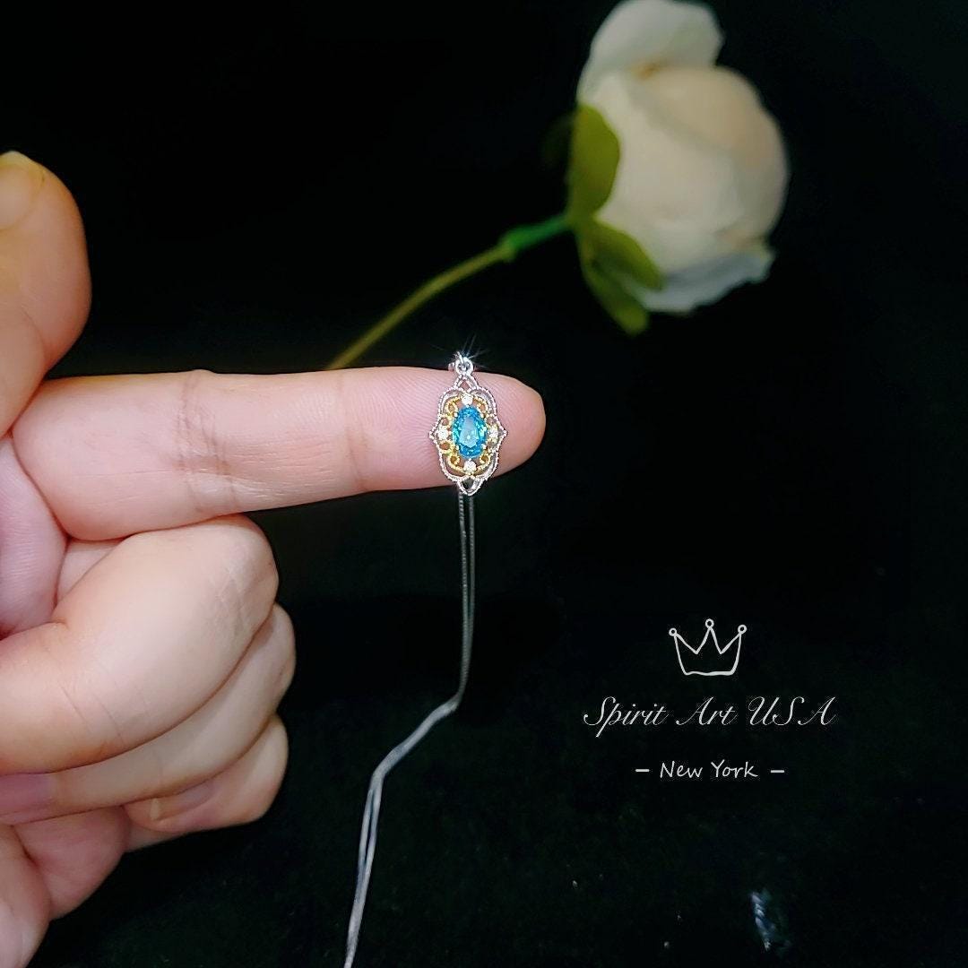 Blue Topaz Necklace - Gold-Plated Sterling Silver Blessing Hand Pendant - Minimalist Jewelry chain 113