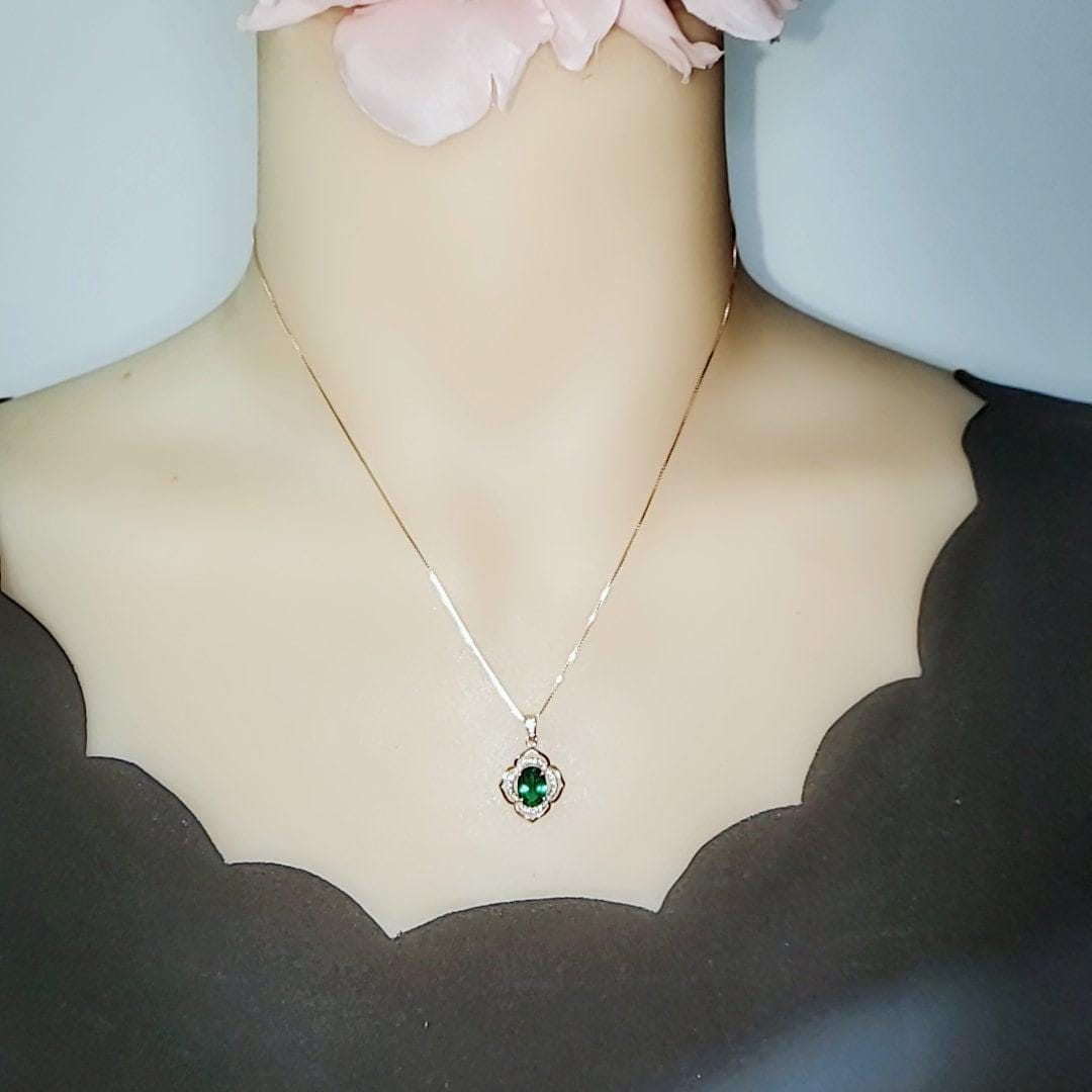 Tiny 1.5 ct Emerald Necklace - Rose Gold or white gold 18k @ Sterling Silver Flower of Life Style Green Gemstone pendant May Birthstone #121