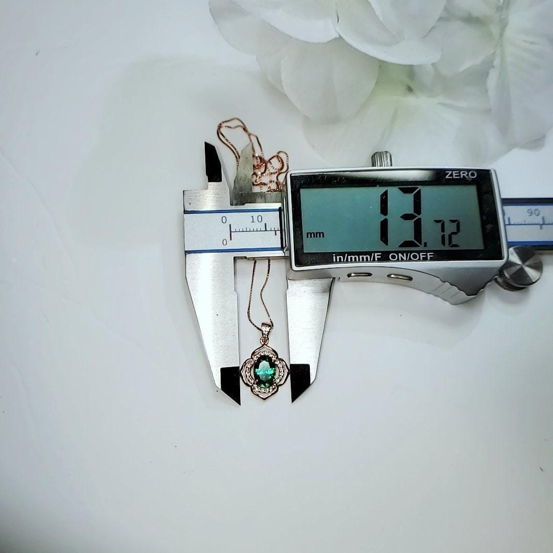 Tiny 1.5 ct Emerald Necklace - Rose Gold or white gold 18k @ Sterling Silver Flower of Life Style Green Gemstone pendant May Birthstone #121