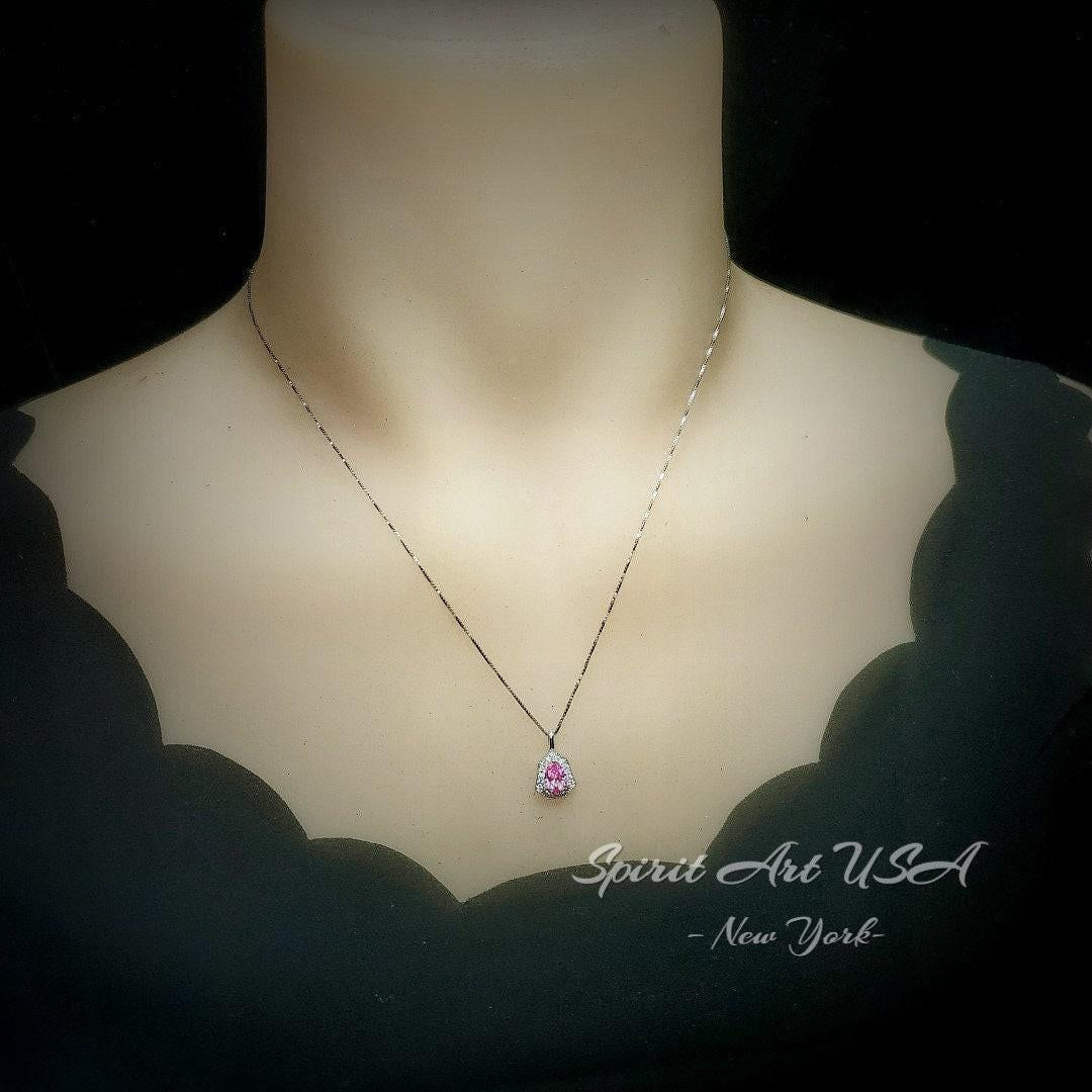 Tiny Pink Tourmaline Pendant Necklace - Minimalist Gemstone Jewelry - 18KGP Sterling Silver 120