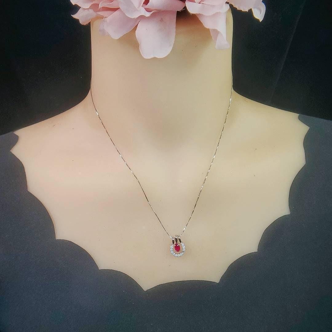 Tiny Ruby Necklace Horseshoe Style - 18KGP @ Sterling Silver - July Birthstone - One necklace two wearing - Minimalist Ruby Jewelry #188