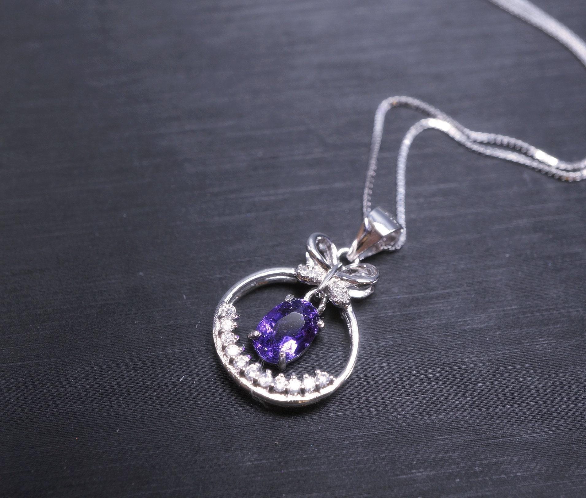 Amethyst Necklace Sterling Silver - Genuine Dangle February Birthstone Mini Butterfly Natural Amethyst Jewelry Pendant 1037