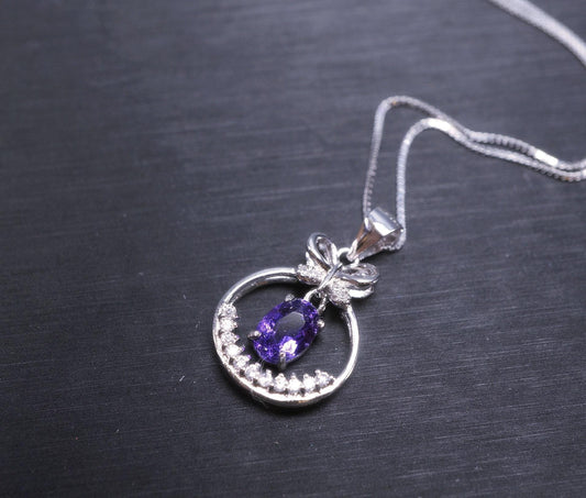 Amethyst Necklace Sterling Silver - Genuine Dangle February Birthstone Mini Butterfly Natural Amethyst Jewelry Pendant 1037